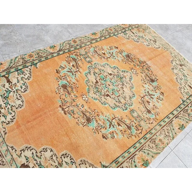 1960s Flower Design Vintage Wool Area Rug For Sale - Image 4 of 10
