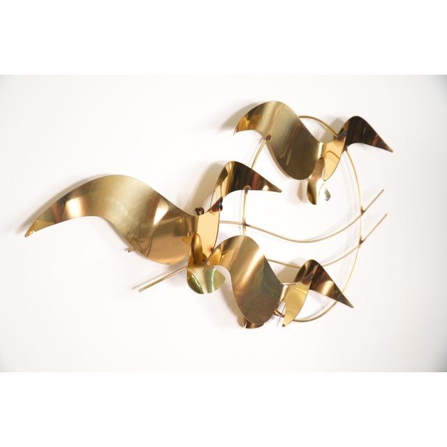 1980s Curtis Jeré Brass Birds Seagulls Wall Sculpture Hanging For Sale - Image 5 of 5