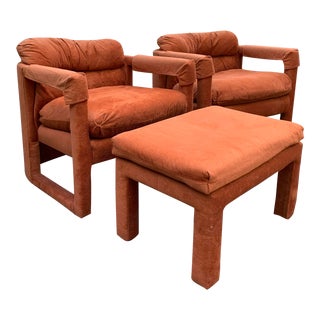 Milo Baughman for Drexel Parsons Lounge Chairs & Ottoman, 3 Pieces For Sale