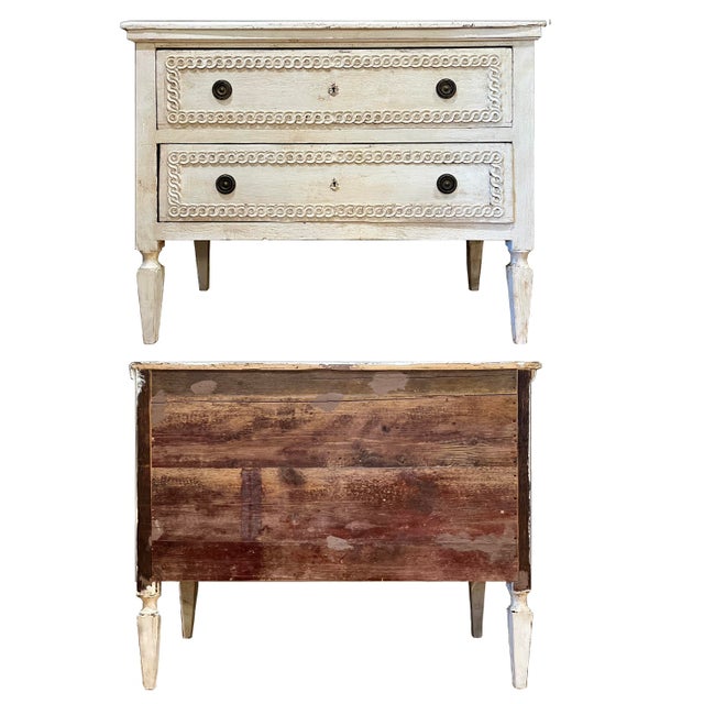 Wood Rare Pair of 19th Century Carved Painted Gustavian Dresser Commodes For Sale - Image 7 of 16