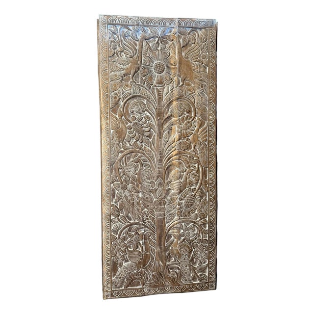 Vintage Tree of Life Carved Barn Door – Reclaimed Wood Wellness Wall Panel With Spiritual 84x36 For Sale