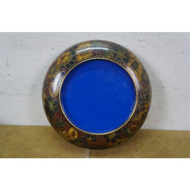 Mid 20th Century Chinese Cloisonne Enameled Brass Thousand Flowers Brush Bowl & Elm Stand For Sale - Image 12 of 13