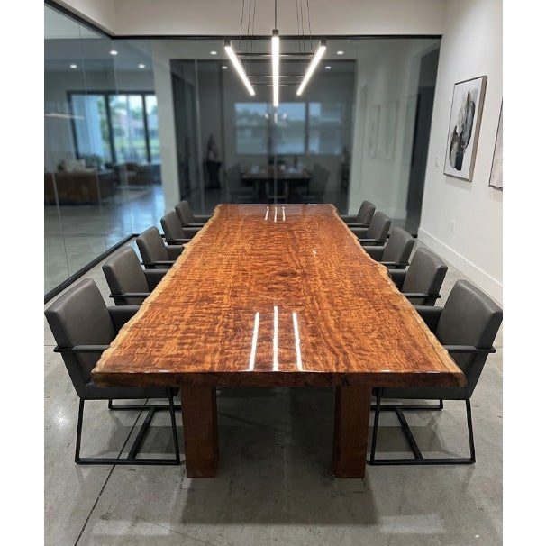 10ft African Waterfall Bubinga Statement Table - 2" Solid Slab - Freshly Polished For Sale - Image 4 of 4