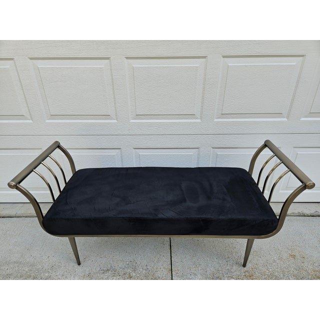 1990s Design Institute America Brushed Nickel Rolled Arm Bench For Sale - Image 5 of 12