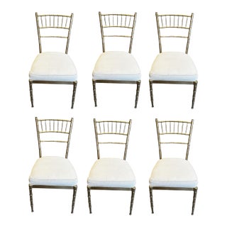 Set of 6 - Gold Iron Back Chairs For Sale
