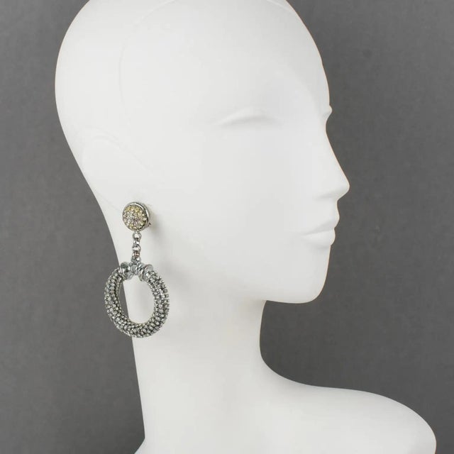 Metal Gianfranco Ferre Crystal Jeweled Clip Earrings For Sale - Image 7 of 8