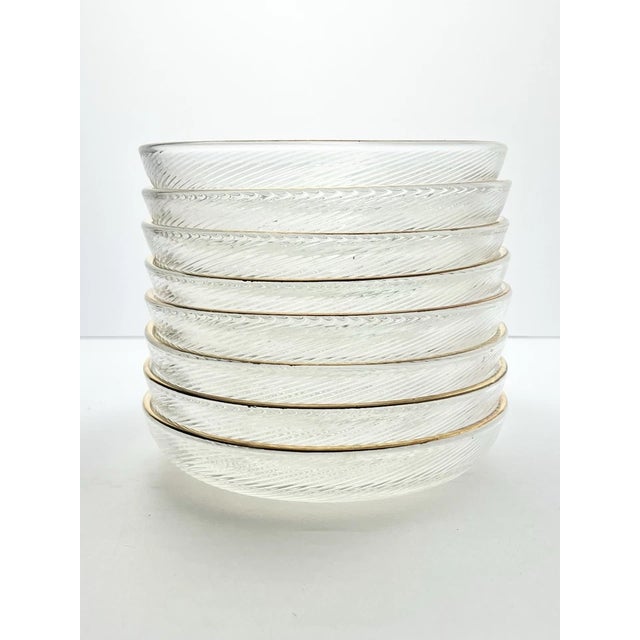 Contemporary Contemporary Gold Rim Swirl Shallow Glass Bowl Dishes - Set of 8 For Sale - Image 3 of 8