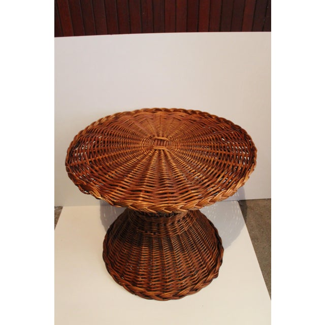 Round vintage wicker table, coffee table, French side table, sofa end table, cocktail table, wicker furniture, patio...