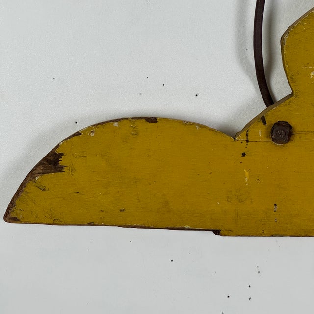 Canary Yellow A Whimsical Vintage Wood Sign Advertising "Breakfast 35-50c" With Arching Metal Hook, Double Sided For Sale - Image 8 of 9