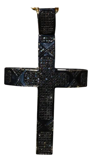Impressive 10 Karat Black Rhodium and Black Diamond Cross Pendant