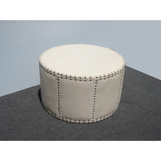 French Country Off White Large Ottoman Bench W Decorative Nails ~ Coffee Table For Sale - Image 10 of 12