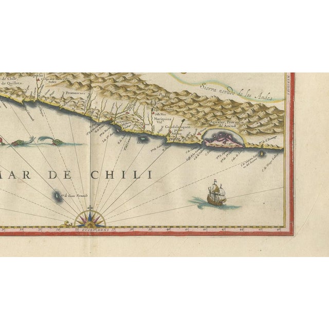 Antique Chile Map Blaeu, 1642 For Sale - Image 6 of 11
