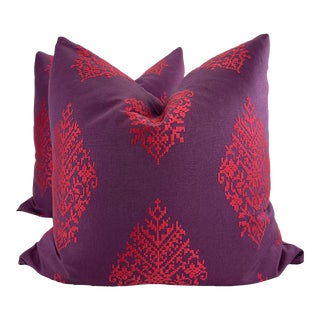 Schumacher “Zinda Embroidery “ in Berry 22” Pillows-A Pair For Sale