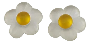 Harriet Bauknight for Kaso White Floral Carved Resin Clip Earrings