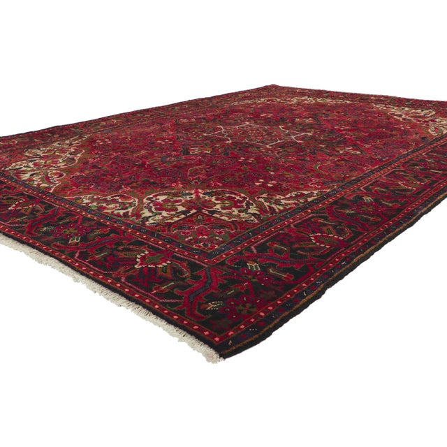 61042 Vintage Persian Heriz Rug 06'09 x 09'04. Warm and inviting with timeless style, this hand-knotted wool vintage...