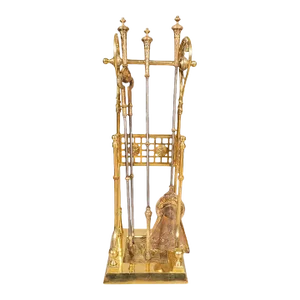 Victorian Aesthetic Movement Brass Firetool Stand With Tools