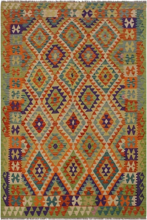Modern Bohemian Kilim Hand-Woven Wool Rug -5'2" X 8'5"