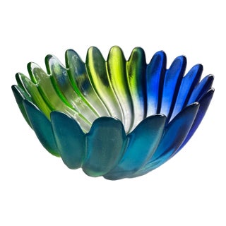 Green & Blue Glass Swirl Bowl by Mikasa Studio Nova, Circa 1980s For Sale