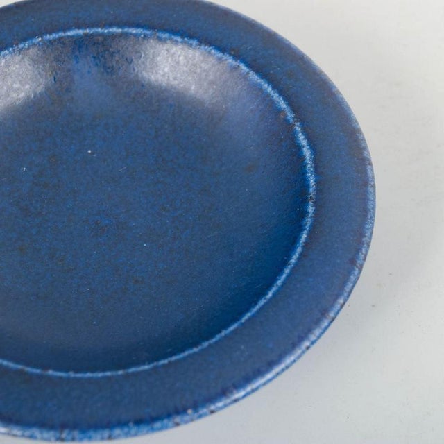 20th Century Small Stoneware Dish in Deep Blue Glaze from Saxbo, Denmark For Sale - Image 3 of 5