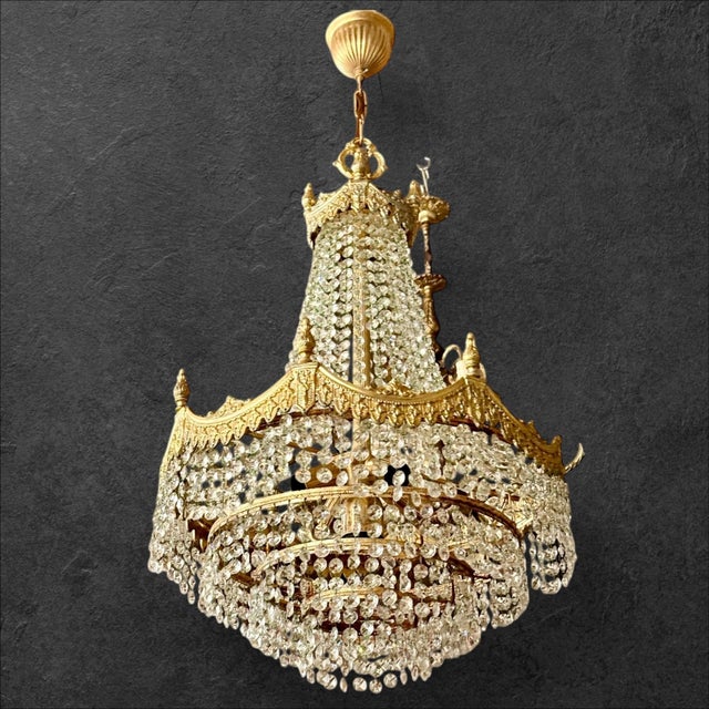 Gold Antique Empire Crystal Chandelier, 1900 For Sale - Image 8 of 8
