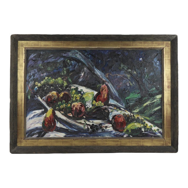 Emeric Vagh Weinmann (1919-2012): Expressionist Still Life Oil Painting With Fruit - Gold & Wood Frame For Sale