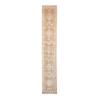 Persian Tabriz Wool 3x16 Tan, Brown, & Green Handmade Runner Rug #9902220 For Sale