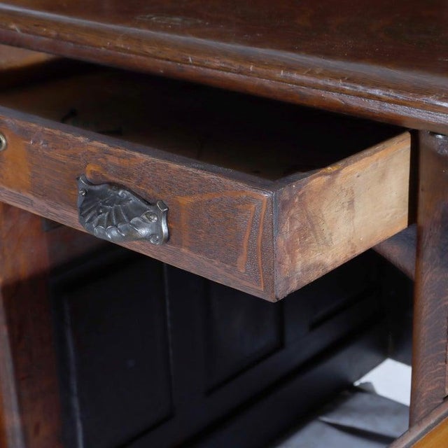 Antique Derby Oak Raised Panel S-Roll Top Desk With Carved Pulls C1920 For Sale - Image 6 of 13