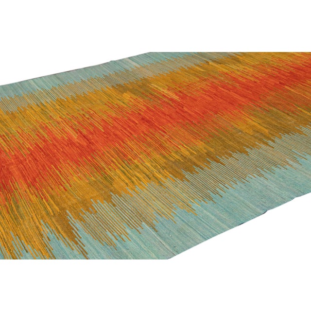 Textile Modern Kilim Flatweave Multicolor Abstract Wool Rug For Sale - Image 7 of 9