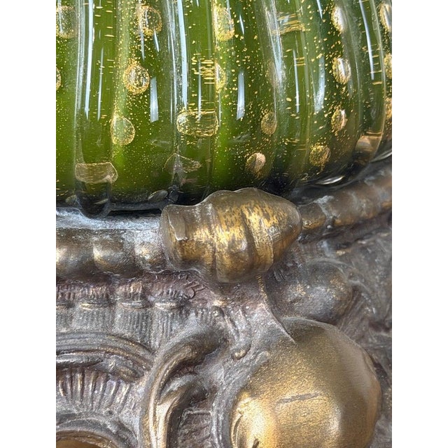 Vintage Murano Glass Table Lamps - Barovier & Toso Style Olive Green - a Pair For Sale - Image 16 of 17