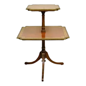 Vintage English Regency Style Mahogany Tooled Leather Two Tier Side Table