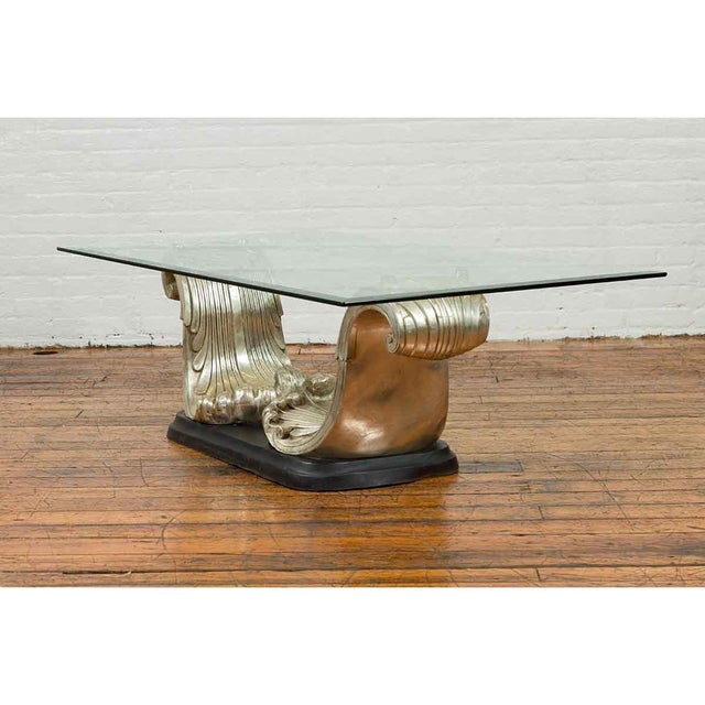 Early 21st Century Silver Waves Contemporary Bronze Coffee Table Base For Sale - Image 5 of 11