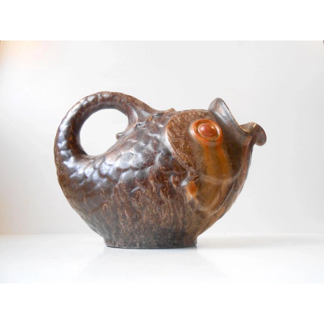 Danish Stoneware Fish Jug in Earthy Glazes by Michael Andersen, 1940s For Sale - Image 9 of 9