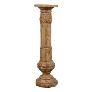 Vintage Neoclassical Alabaster Column Pedestal For Sale