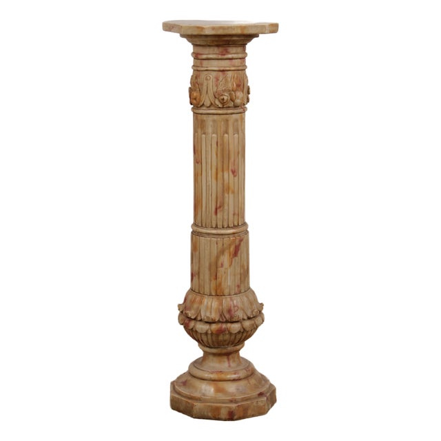 Vintage Neoclassical Alabaster Column Pedestal For Sale