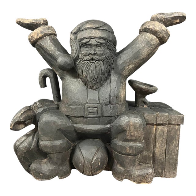 Vintage Hand Carved Wooden Santa Claus Paper Mache Molding Block Sculpture For Sale