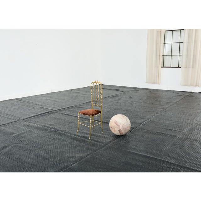 Monumental palace size modern area rug or carpet constructed from black bonded leather straps in a geometric pattern. The...