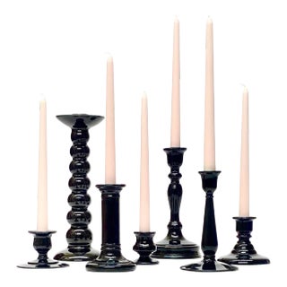Mid Century Black Ceramic Candle Holder Curation - Group of 7 For Sale