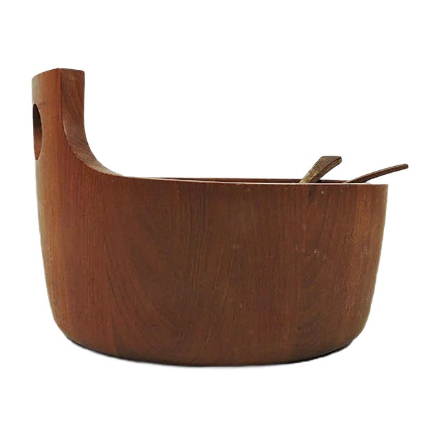 Vintage Danish Teak Salad Bowl with Servers by Jens Quistgaard for Nissen Naarden For Sale