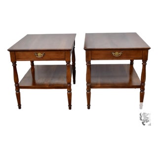 Statton Trutype Cherry Side Tables Vintage Nightstands Americana End Pair For Sale