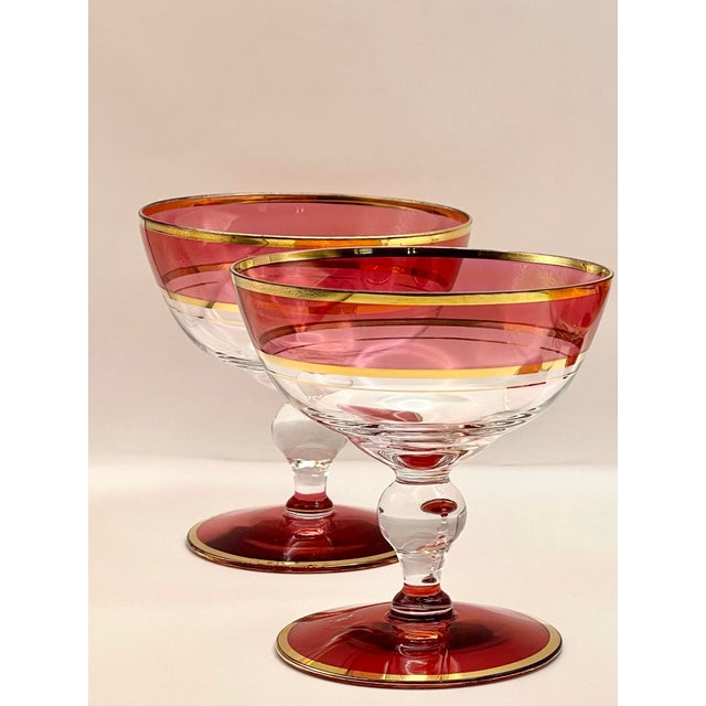 Early 20th Century Cranberry Glass Champagne Saucers- A Pair For Sale - Image 4 of 8
