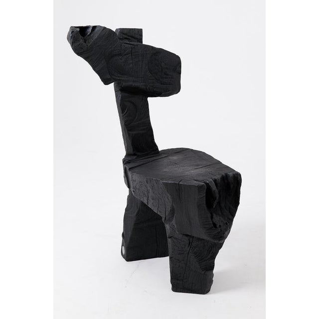Brutalist Sculptural Stool in Carved Wood by Logniture For Sale - Image 11 of 12