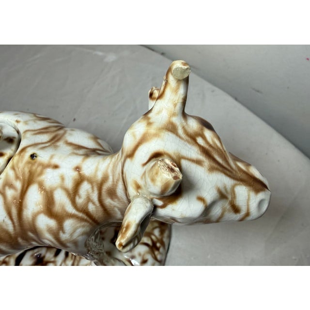 Antique Staffordshire Pottery Brown Drip Glaze Figural Cow Creamer For Sale - Image 15 of 15