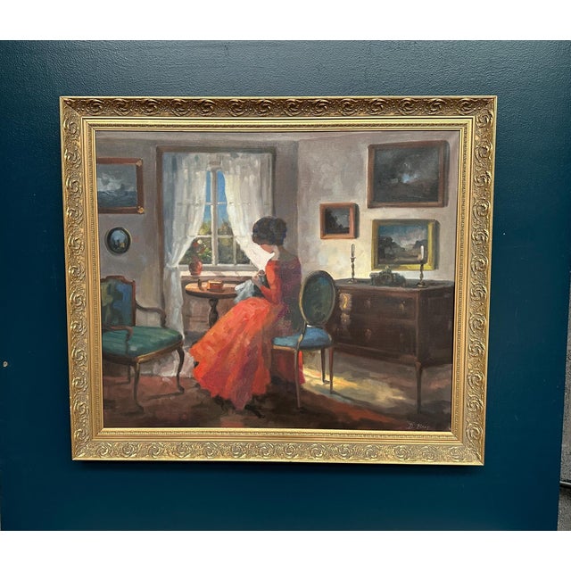 Bente Berg, Interior Scene, 1950s, Oil Painting on Canvas, Framed For Sale - Image 13 of 13