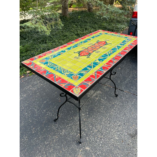 1990s 1990s Contemporary Tuscan Style Tile & Iron Bar Table For Sale - Image 5 of 7