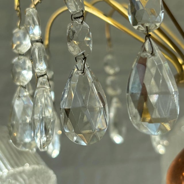 Brown Mid-Century Chandelier in Teak, Brass and Crystal, Sweden, 1950s For Sale - Image 8 of 13