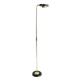 Vintage 1980's Italian Postmodern Brass & Black Floor Lamp Torchiere For Sale
