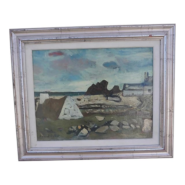 Mid 20th Century Abstract Coastal Painting From Private Collection, Oil on Canvas, Framed For Sale