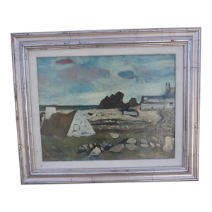 Mid 20th Century Abstract Coastal Painting From Private Collection, Oil on Canvas, Framed