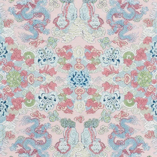 Sample - Schumacher Magic Mountain Dragon Fabric in Blush For Sale