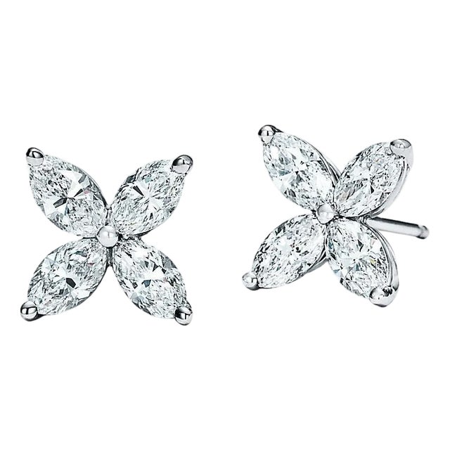 Marquise Cut Diamond Flower Platinum Stud Earrings 1.62 Carat For Sale
